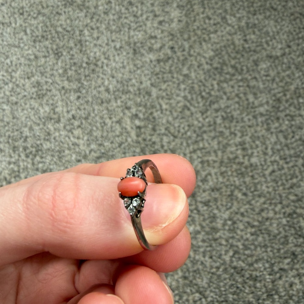 Sterling-Style Coral Cabochon Accent Ring in Pink